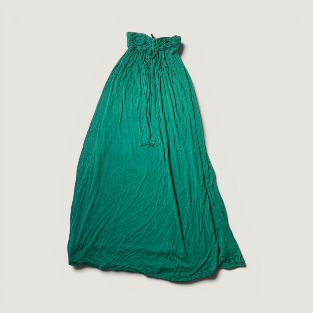 BCBGMAXAZRIA Womens S Strapless Smocked Maxi Dress Green Aquamarine Boho 00s y2k